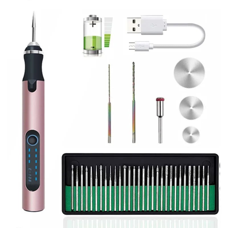 Engraving Machines Mini Electric Engraver Etching Pen Cordless Rotary Tool for Jewelry Glass Wood Ceramic Metal Plastic - Pin