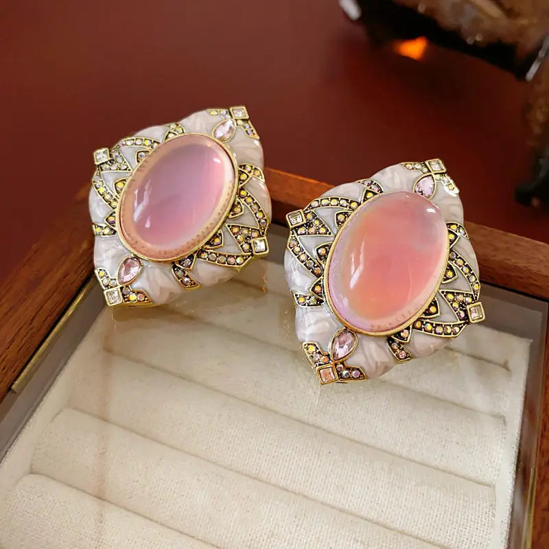 Vintage Red Resin Women's Earrings Stud Earrings Luxury large Geometric Oval earrings Party Wedding Ear Jewelry