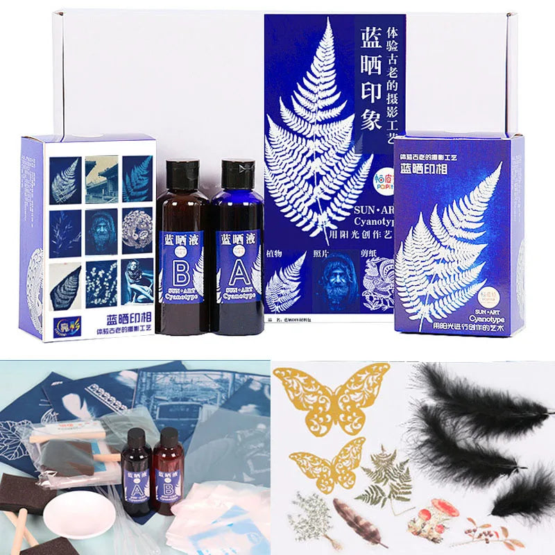 Cyanotype Set 1:1 AB Potassium Ferricyanide Set Cyanotype Printing DIY For Fabric Textile Wood Reproducing Photographs Docume