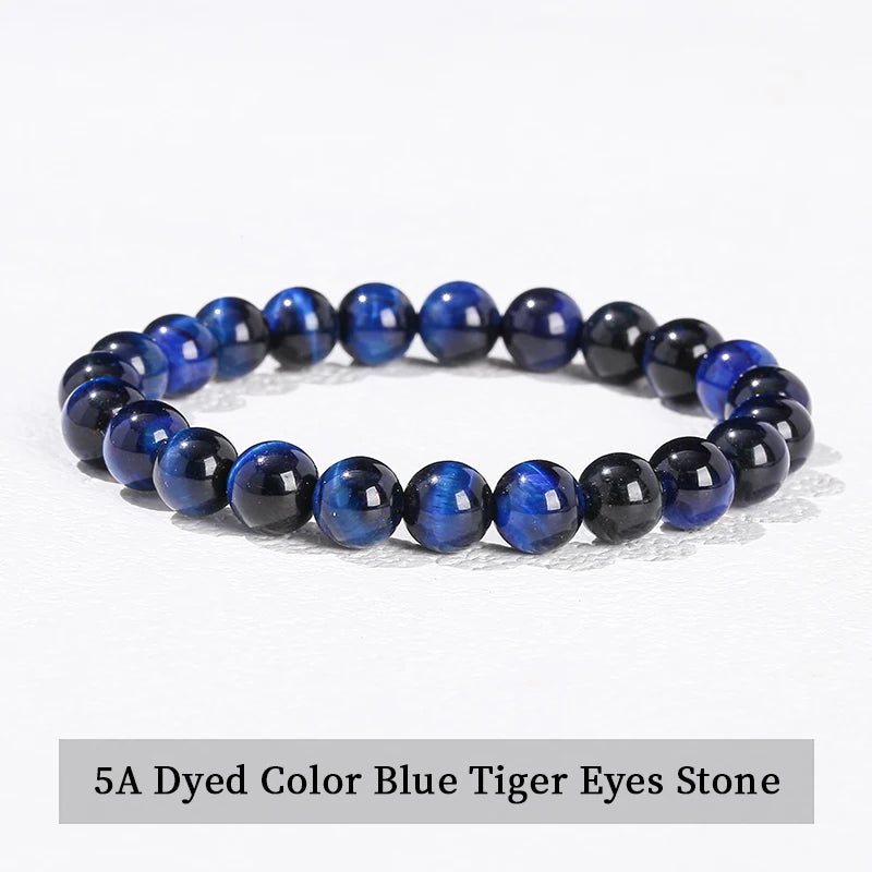 JD Natural Stone Beads Bracelet Amethyst Tiger Eye Crystal Quartz Agate Gem Beads Bangles Women Men Reiki Healling Jewelry Gi