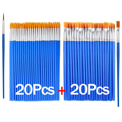 20-200Pcs Painting Brushes Set Art Round Flat Nylon Hair Paint Brush for Oil Acrylic Watercolor Kids/Artists/Beginners/Studen