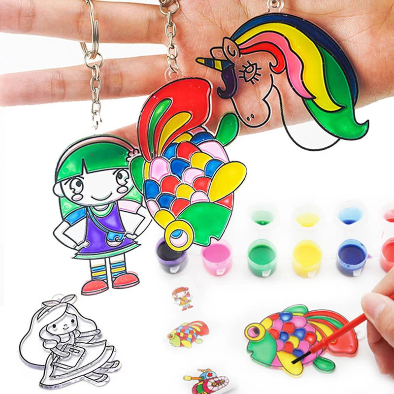 5pcs Window Art Suncatcher Painting Kit Crafts Activities Ideas Birthday Gifts DIY Make Own Key Chain Cartoon Toy Art Craft K