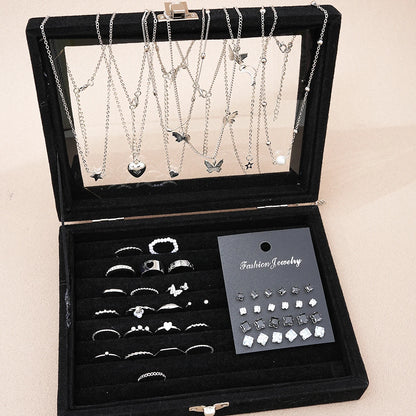 51 Pcs/Set Silver Color Chic Jewelry Set For Women Fashion Butterfly Heart Pearl Necklaces, Earrings, Rings, Match Daily Outf