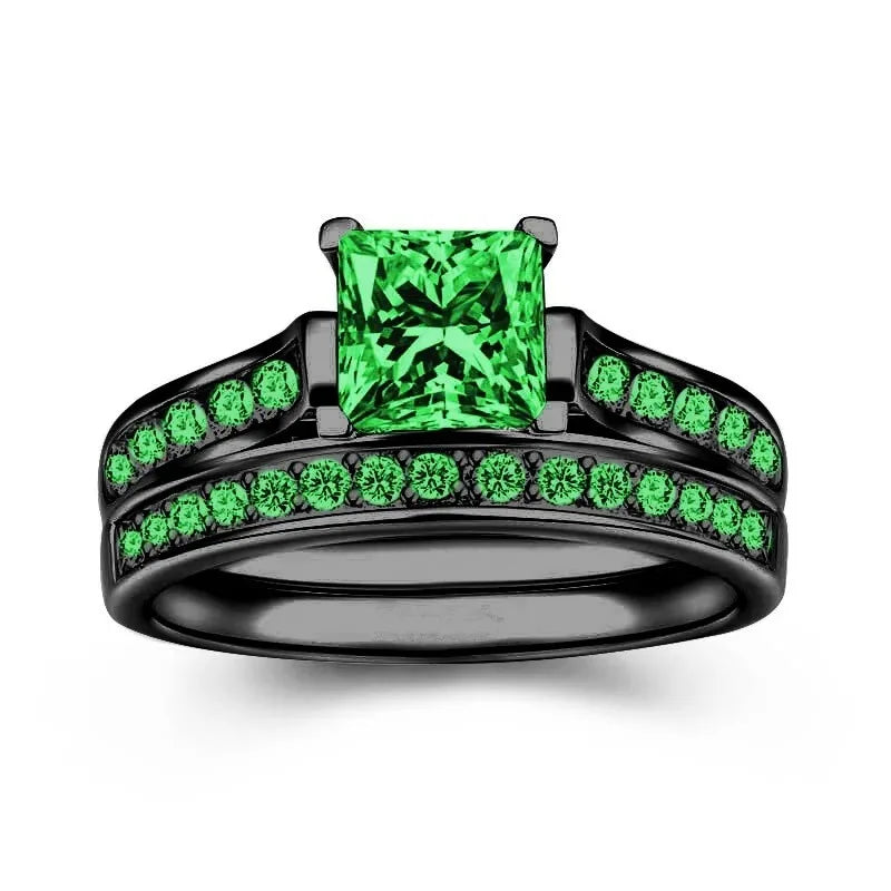 Charm Couple Rings Romantic Women Red Rhinestones Rings Set Trendy Men Stainless Steel Celtic Dragon Rings Wedding Band Jewel