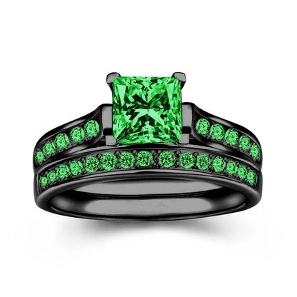 Charm Couple Rings Romantic Women Red Rhinestones Rings Set Trendy Men Stainless Steel Celtic Dragon Rings Wedding Band Jewel