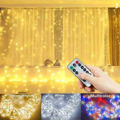 3/4/6m Curtain 100/600LEDString Lights Garland USB Festoon Remote Control Fairy Garland Lights Christmas Decoration Bedroom H