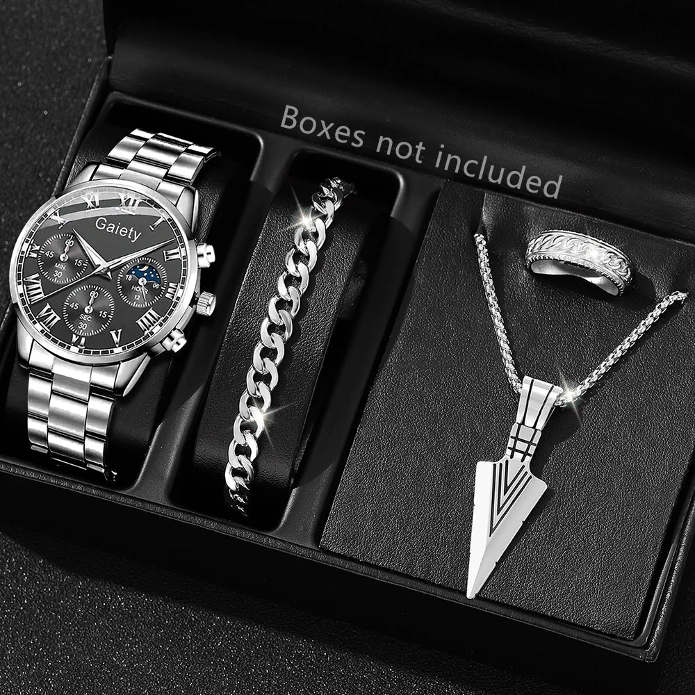 Fashion Men Stainless Steel Watch Luxury Calendar Quartz Wrist Watch Mens Business Watches for Man Clock Montre Homme - Black