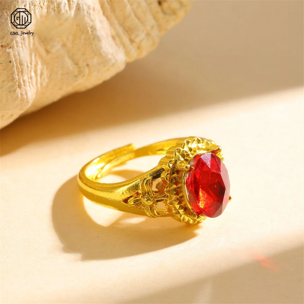 Sand Gold Adjustable Ring Matte Wide Band Openable Fade Resistant Unisex Couple Jewelry Solid Minimalist Gift - Red Ring