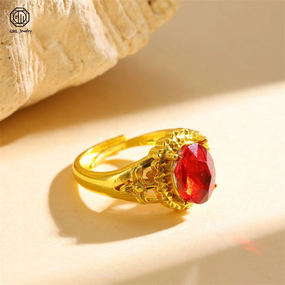 Sand Gold Adjustable Ring Matte Wide Band Openable Fade Resistant Unisex Couple Jewelry Solid Minimalist Gift - Red Ring