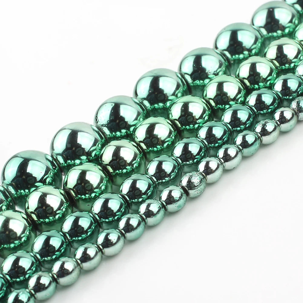 Natural Stones Rhodium Rose Gold Plated Hematite Round Loose Mineral Beads for Bracelet DIY Jewelry Making 15inch 2/3/4/6/8/1