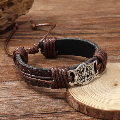 Vintage Handmade Braided Leather Bracelets For Men Myth Cross Scripture Retro Lace-Up Punk Style Leather Bracelet Accessory G