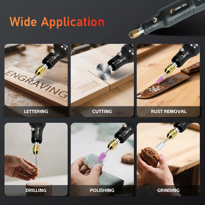 TUNGFULL Cordless Mini Rotary Tool Kit USB Rechargeable Grinder Pen Set For DIY Polishing Drilling Carving Craft Work