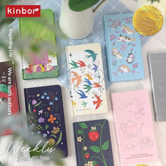 Kinbor Cute Agenda Undate Weekly Daily Planner Slim Illustrated Self-fill Notebook Weekly To Do List Hardcover Two Page Per W