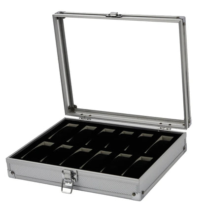 Aluminum Structure Watch Storage Box 12 Grid Slot Jewelry Display Square Case Suede Inside Rectangle Watch Holder for Organiz