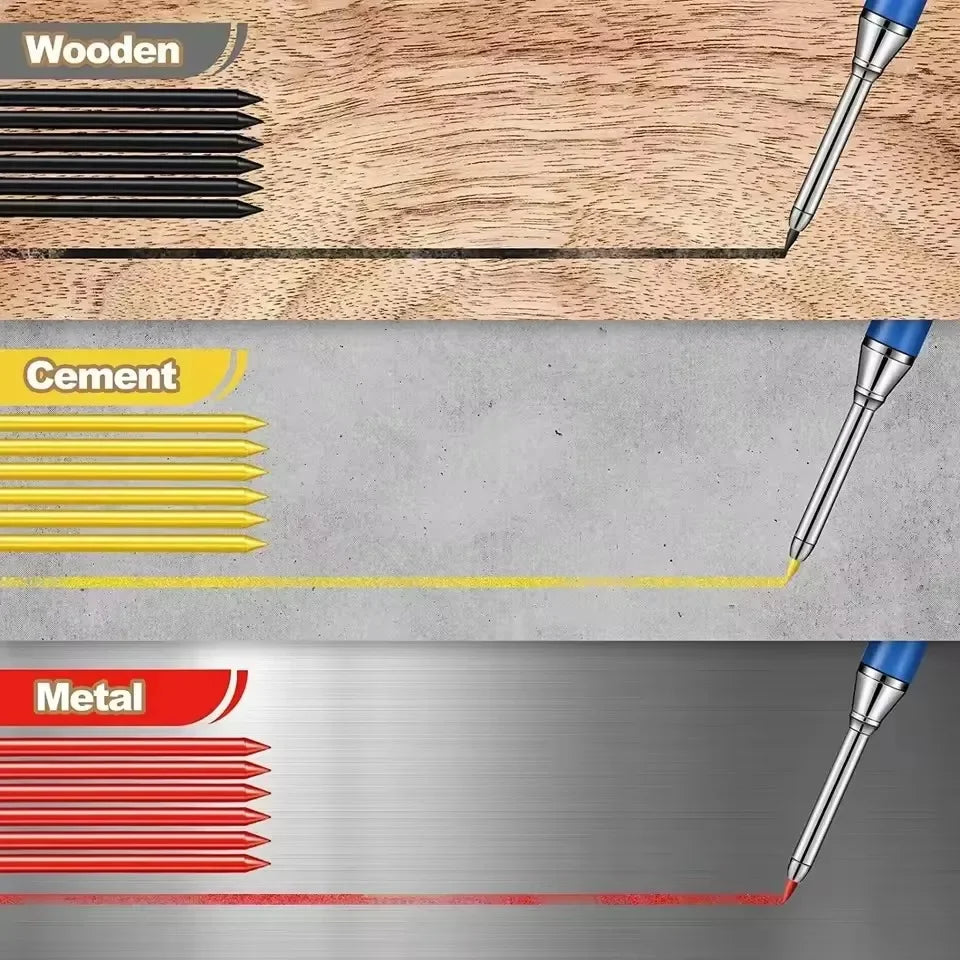 Solid Carpenter Pencil Set Woodworking Tools Mechanical Pencil 5 Colors Refill Construction Job Tools Carpentry Marking Scrib