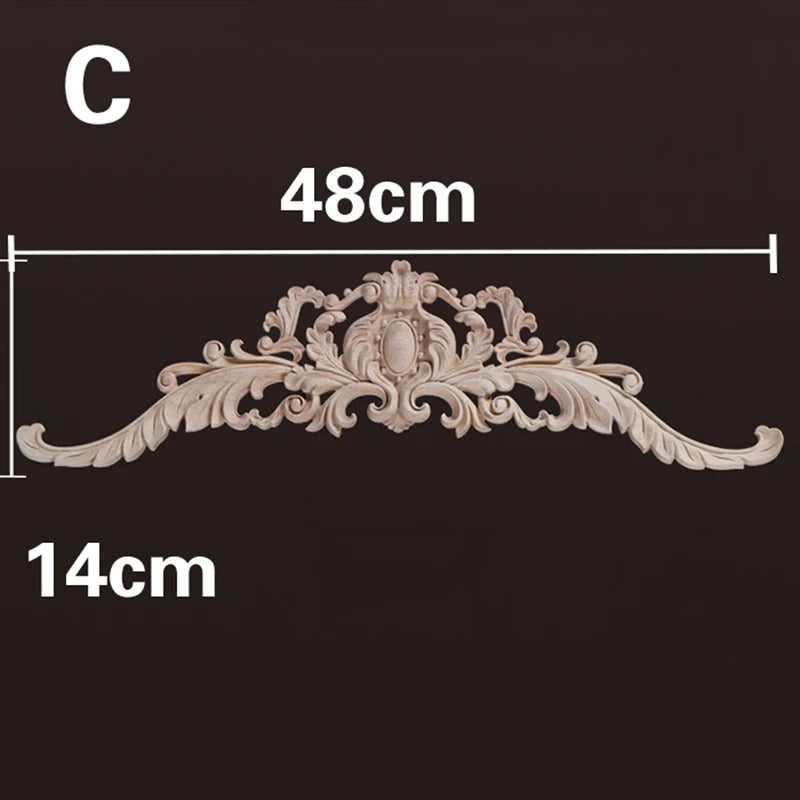 Wood Appliques and Onlays Natural Furniture Wall Door Woodcarving Decorative Long Flower Wooden Figurines Crafts Corner Frame