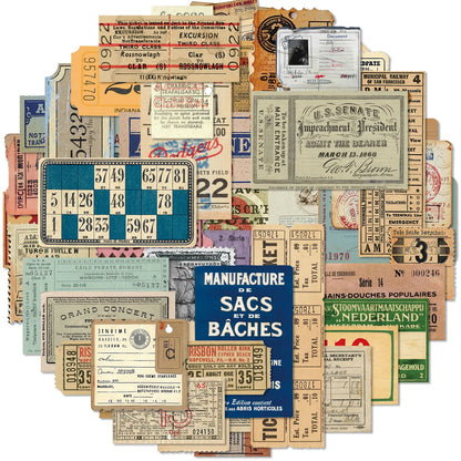 50 Pcs Aesthetics Vintage Letterhead Stickers Stub Stickers for Scrapbook Junk Journal Water Bottle Laptop Phone - 50PCS