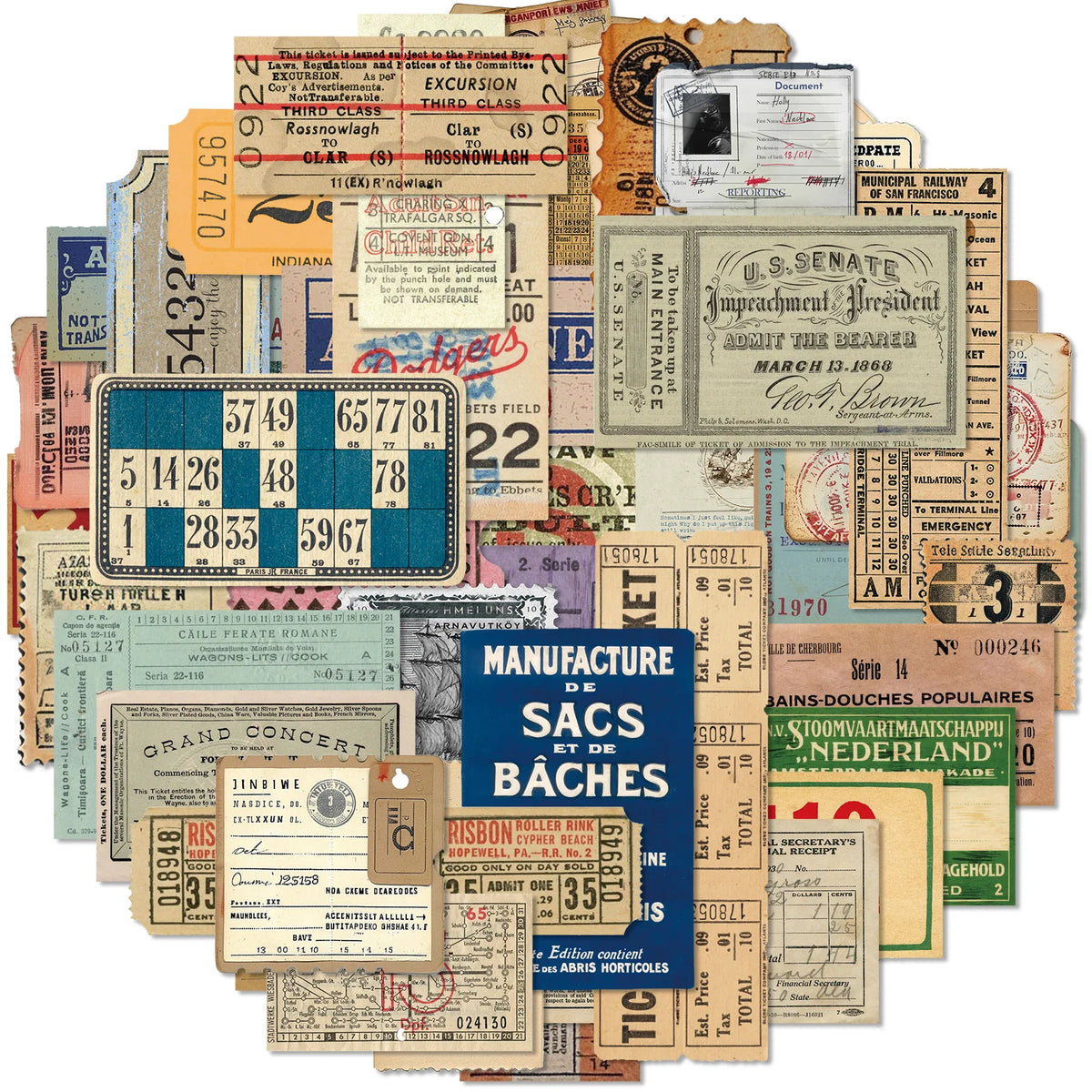 50 Pcs Aesthetics Vintage Letterhead Stickers Stub Stickers for Scrapbook Junk Journal Water Bottle Laptop Phone
