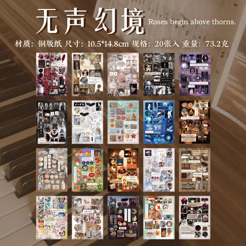 20pcs Die-Cut Sticker Book - Japanese Food & Dessert Vintage Showa Style，Glitter Matte Glossy Finish，School Stationery suppli