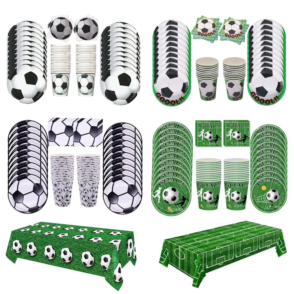 Soccer Theme Disposable Tableware Set Paper Plates Cups Napkins Tablecloth For Birthday Parties