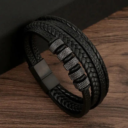 Classic Men's Leather Bracelet New Style Hand-woven Multi-layer Combination Accessory Fashion Man Jewelry - B2 / 23cm