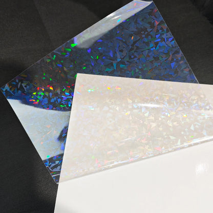 50pcs Holographic Sticker Paper 2.9 X 4.1 Inch Clear Vinyl Self-Adhesive Waterproof Transparent Cold Laminating Film for Craf