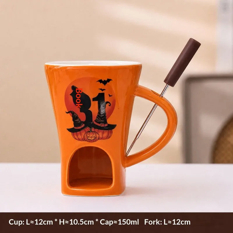 New 130ML European Candle Cup Cheese Chocolate Melting Ceramic Mug Heating Food Ceramic Mug with Fork Coffee Mug Tableware HW