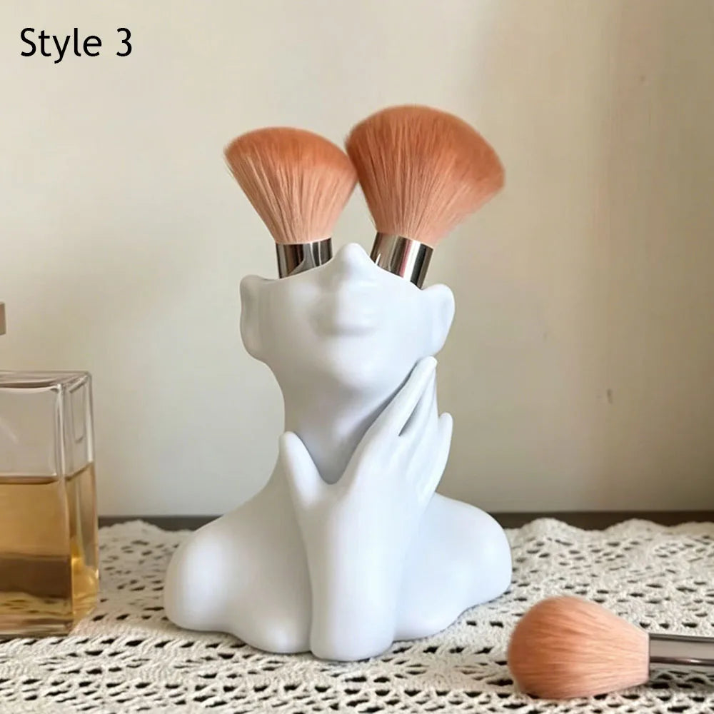 Face Shape Makeup Brush Holder Modern Nordic Flower Vases Makeup Storage Box Half Face Portrait Decor For Home Office Book Sh