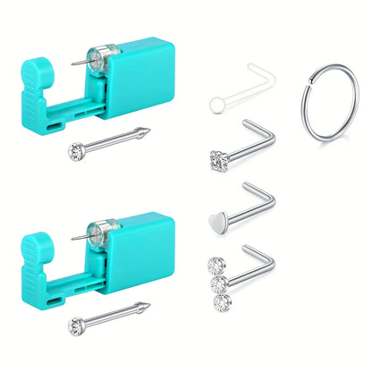 7pcs Nose Piercing Kit Nose Ring Piercing Kit, Nose Piercing Kit with Nose Rings Disposable Nose Piercing Gun Kit - Silvery