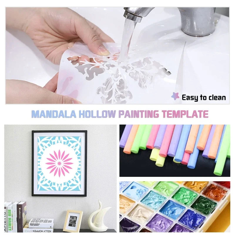 16Pcs/Set Mandala Stencils,15cm Mandala Dot Painting Stencils for DIY Home Decoration Drawing Scrapbook Embossing Album Templ