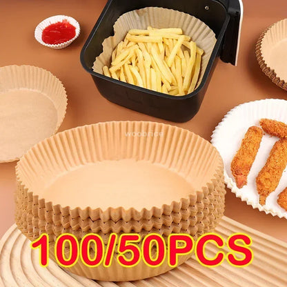 100 Air Friyer Liners Paper Square Round Parchment Disposable Paper Liner for Air Fryer Roasting Non-Stick Baking Accessories