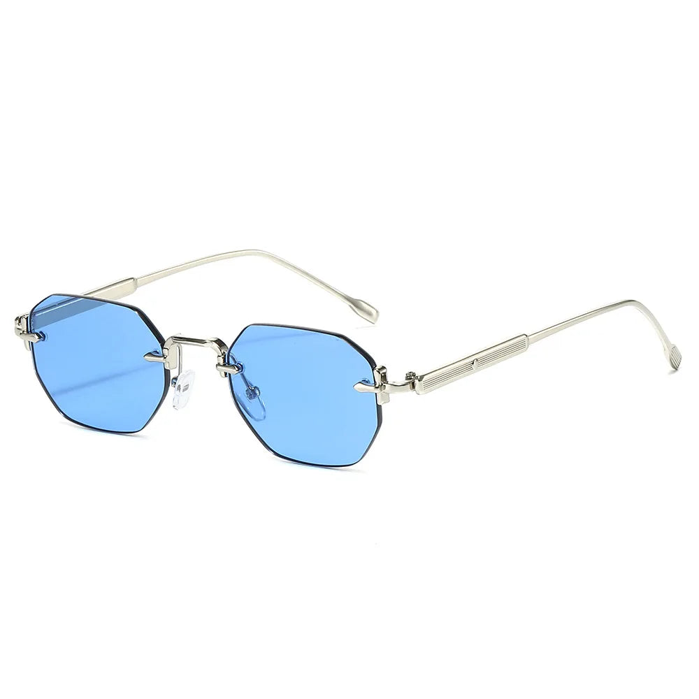 DDDLONG Retro Fashion Rimless Punk Y2k Sunglasses Women Men Sun Glasses Vintage UV400 Outdoor Shades D686 - Silver Blue