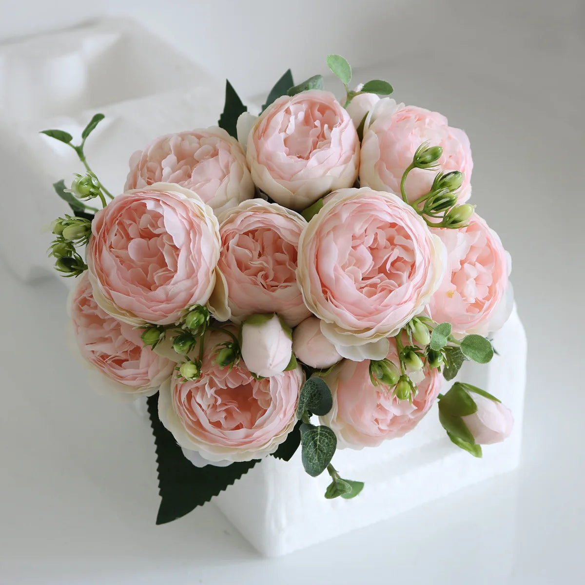 1pcs/30cm Rose Pink Silk Bouquet Peony Artificial Flower 5 Big Head 4 Small Bud Bride Wedding Home Decoration Artifi