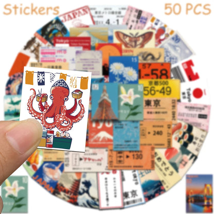 50pcs Japanese Travel Culture Stickers Decals For Phone Laptop Scrapbook Skateboard Guitar DIY Graffiti Aesthetic Stickers