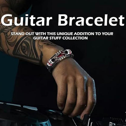Retro Faux Leather Guitar Bracelet, Punk Rock Music Guitar Genuine Leather Bracelet, Handmade Braided Multi-Layer Wrap Bracel