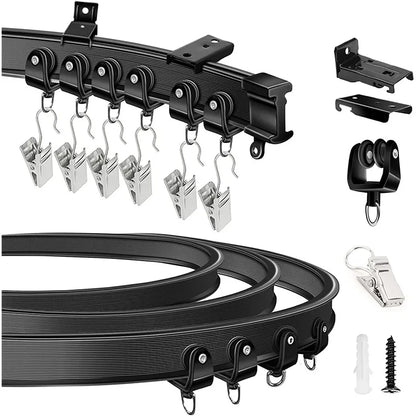 Flexible Bendable Curtain Track Ceiling Wall Mount Black White Curved Heavy Duty RV Sliding Curtain Rail System Room Divider 