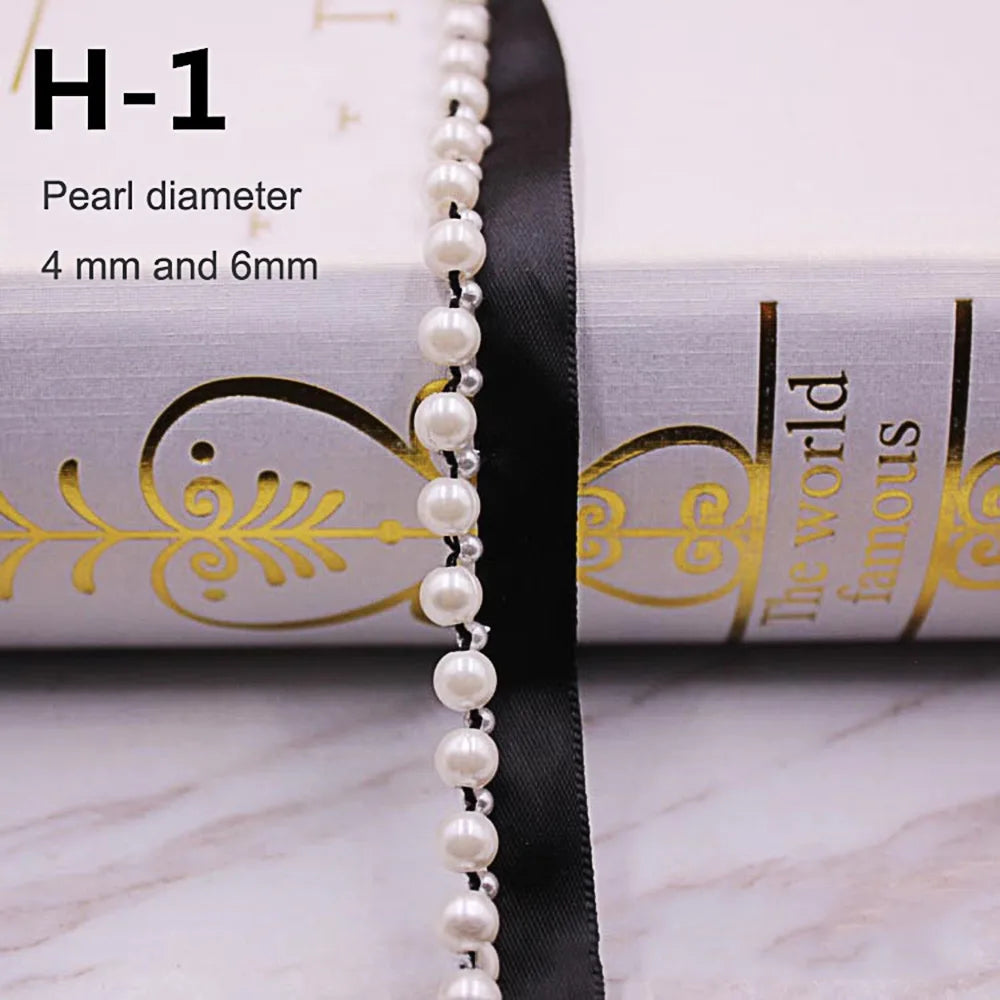1yard/lot White black Pearl Bead lace Ribbon Tape lace fabric Trim Ribbons for DIY Sewing Garments Handmade Clothing Accessor