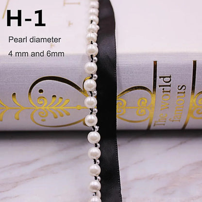 1yard/lot White black Pearl Bead lace Ribbon Tape lace fabric Trim Ribbons for DIY Sewing Garments Handmade Clothing Accessor