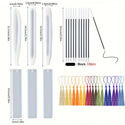 26Transparent Pen and Bookmark Silicone Mold Set，Epoxy Resin Casting Mold，DIYHandmade Stationery Materials，Mixed Shape Pen Mo