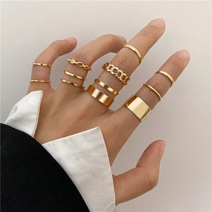 Punk Simple Rings Set Silver Color Geometric Hollw Wide Ring Set Women's Vintage Joint Hiphop Finger Rings Jewelry