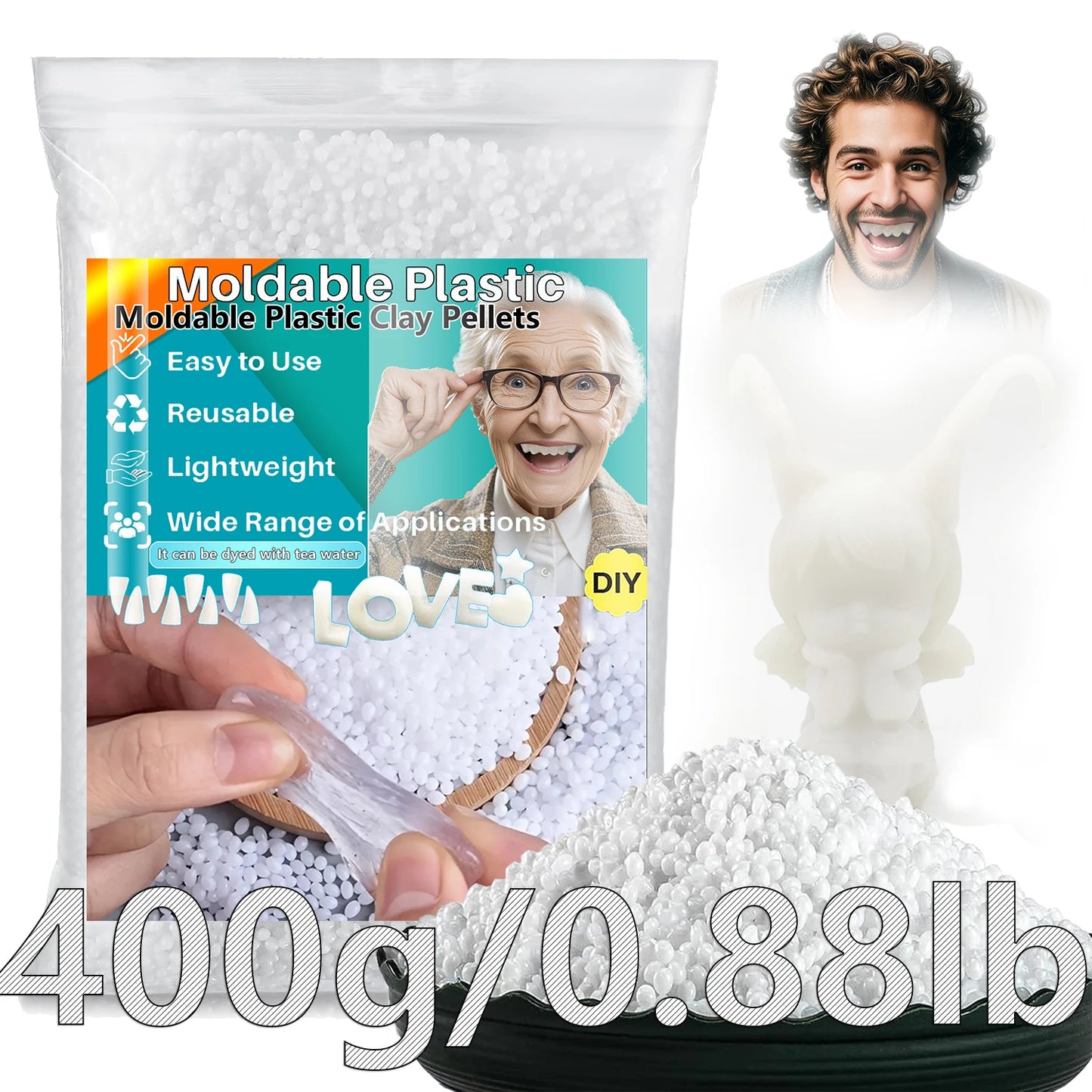 Moldable Plasti - party temporary teeth decoration, thermoplastic bead multi shaped plastic melt reusable hot bead crafts, DI