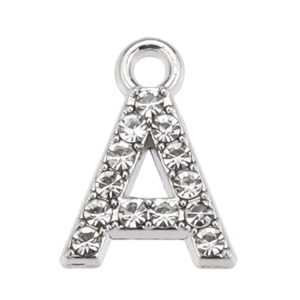 10/26pcs Silver Color Alloy Crystal Mini Alphabet 26 Letter Charms Pendants for Women Necklace Earring Jewelry Accessories - 