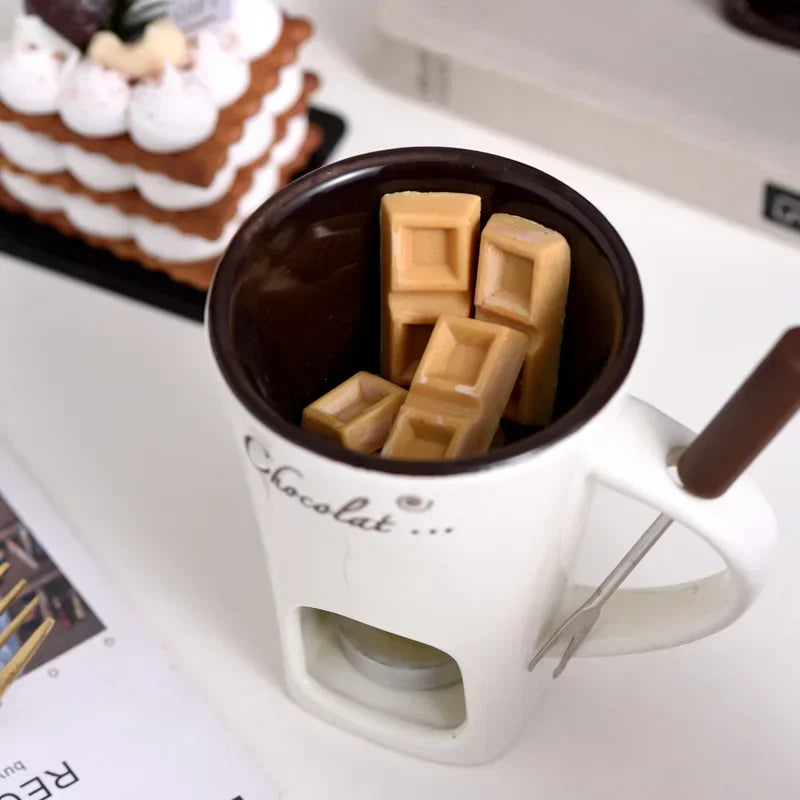 New 130ML European Candle Cup Cheese Chocolate Melting Ceramic Mug Heating Food Ceramic Mug with Fork Coffee Mug Tableware HW