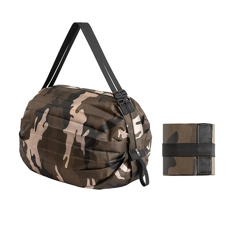Foldable Storage Bag With Handle Portable Travel Camouflage Handbags Large Capacity Shopping Bag - Coffee camouflage