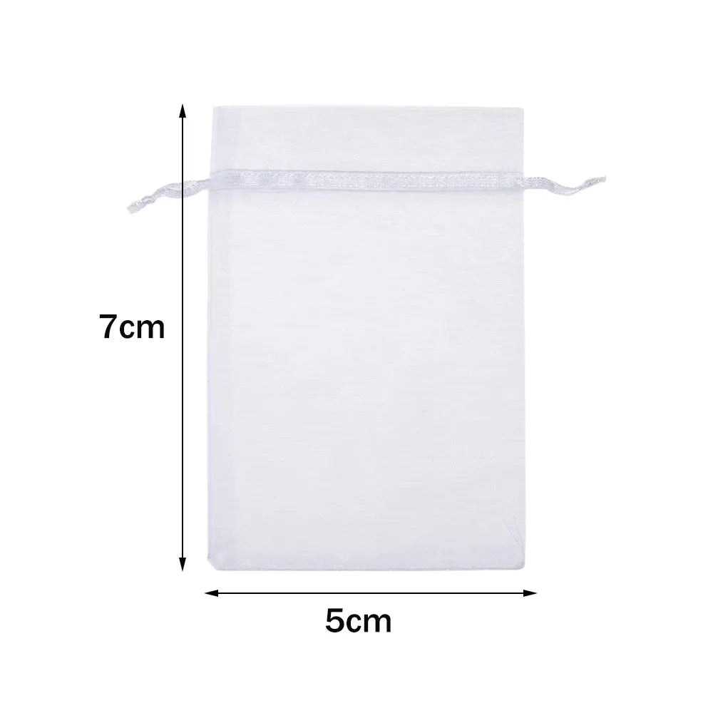 50pcs White Sheer Organza Bag Jewelry Gift Party Favor Bags with Drawstring for Wedding Christmas Small Jewelry Storage