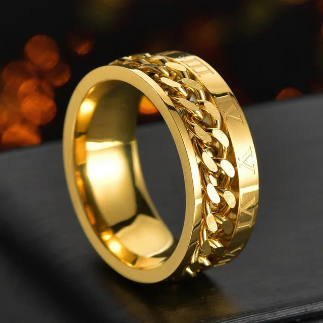 Cool Stainless Steel Rotatable Men Ring Spinner Chain Punk Women Jewelry for Party Gift - R263-02 / 12