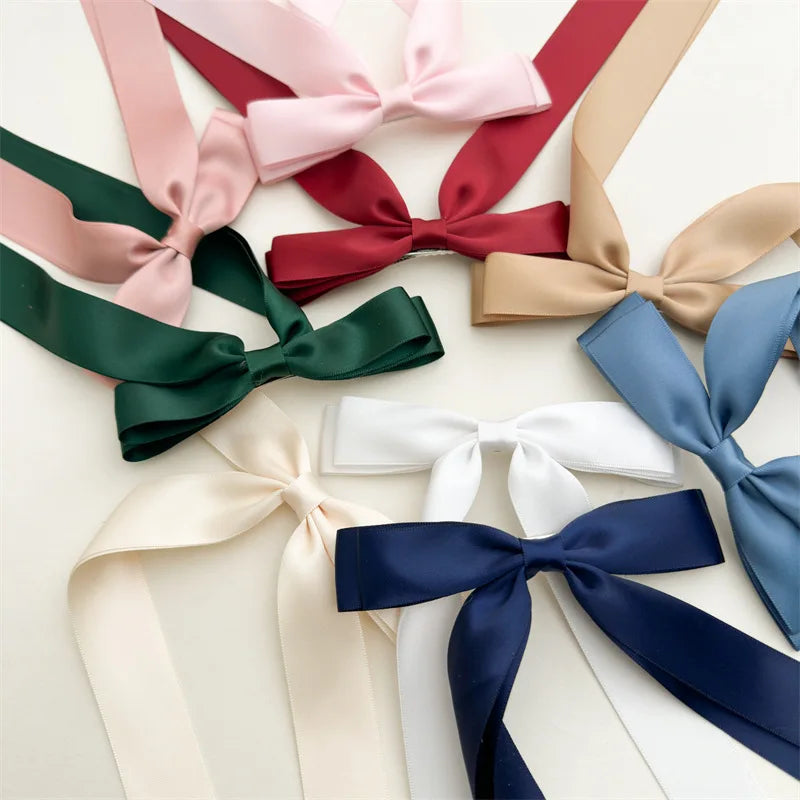 Women Elegant Bow Ribbon Hair Clip Fashion Solid Satin Spring Clip Simple Bowknot Hairpins Barrettes Hair Accessories for Gir