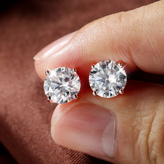 Smyoue 0.2-3CT Rose Gold Color Moissanite Stud Earrings for Women Sparkling Classic Wedding Lab Diamond Earring Pure 925 Silv