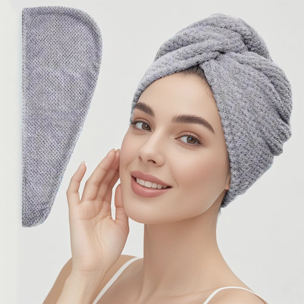Solid Color Hair Towel Textured Dry Hair Cap 9.8' X 25.5' Absorbent Hair Towel Wrap for Button-Down Women - Grey-up