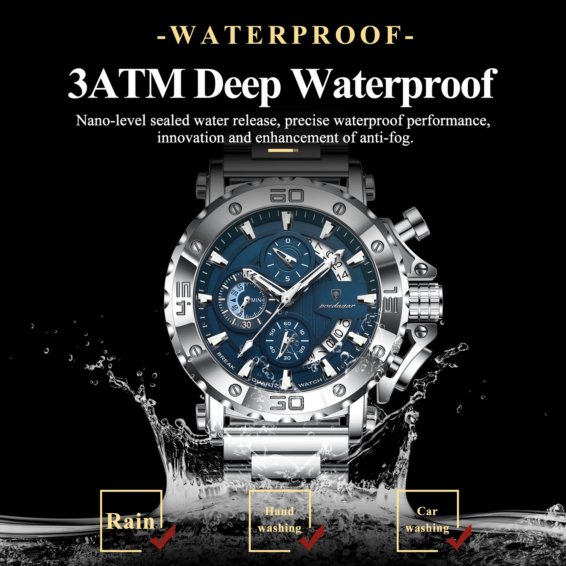 POEDAGAR Luxury Watch For Men Calendar Luminous Waterproof Man Clock Male Chronograph Stainless Steel Men's Quartz Watches Re